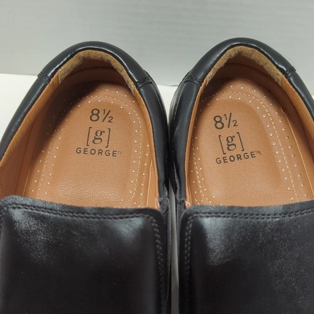 George Men's Slip On Sintetico Black Dress Shoes Size 8.5